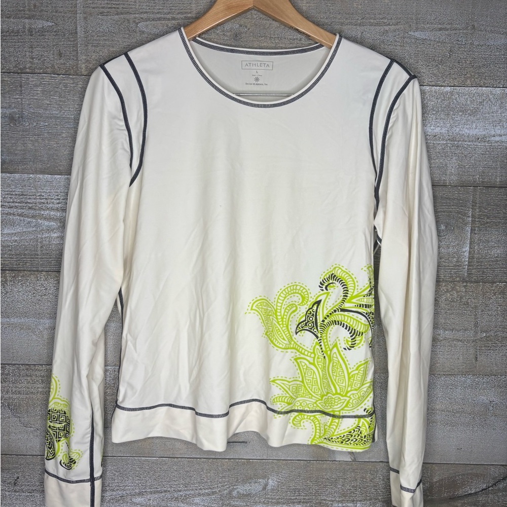 Athleta white and Yellow Women's surf rash guard swimming Top